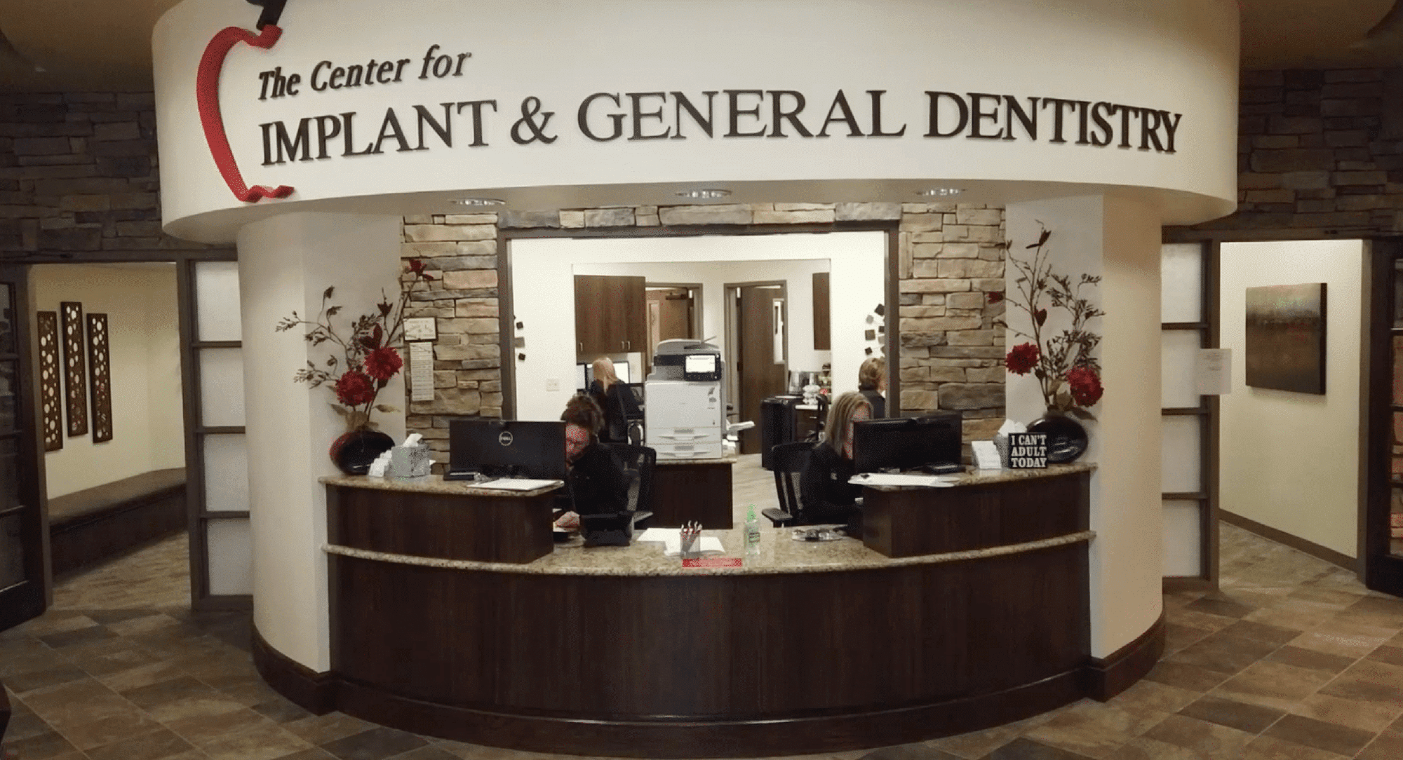 The reception desk and lobby